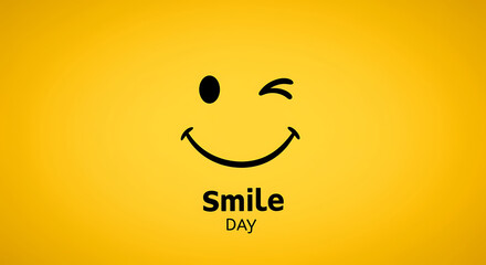 Celebrate Smile Day with a simple winking smiley face on bright yellow background