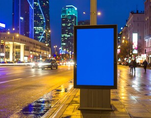 Empty billboard at night in city