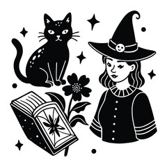Witch and black cat svg