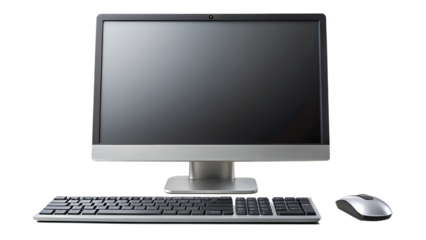 Modern desktop computer with keyboard and mouse isolated on transparent background