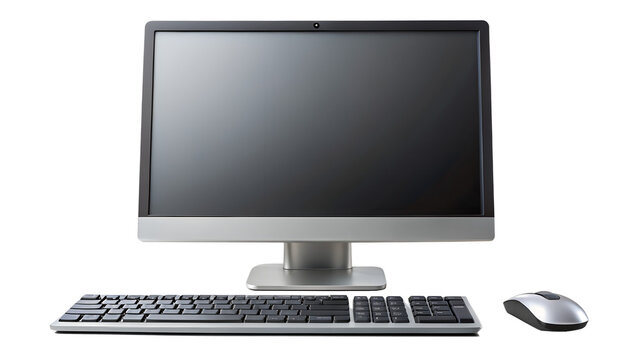 Modern desktop computer with keyboard and mouse isolated on transparent background