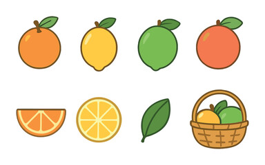 Citrus Fruit Icons. Flat vector mini-illustrations citrus fruit selection in colors children's illustrations: