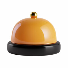 3D service bell with rounded golden orange top and black base, cute chubby glossy design isolated on transparent background