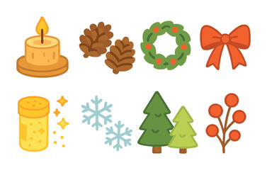 Festive Table Decorations. Flat vector mini-illustrations crafting holiday table decorations in colors