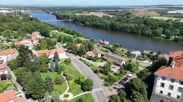 Drone aerial view of Nelahozeves Renaissance castle, Czech Republic