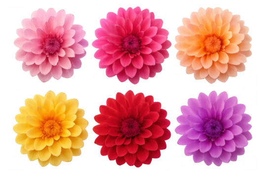 Colorful paper flowers isolated on transparent background