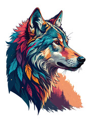 Colorful Artistic Wolf Vector Illustration.