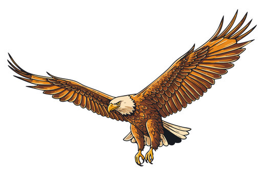 majestic bald eagle soars in flight symbolizing fearless ambition Bold graphic design vibrant orange background detailed illustration Perfect for business and motivational themes