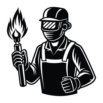 welder holding torch black and white clip art preview