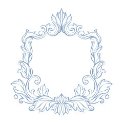 Baroque frame, wedding crest or monogram. Vintage frame with botanical ornament. Classic Victorian frame for wedding invitation, card, emblem, cover, banner, save the date. Hand drawn wedding crest.