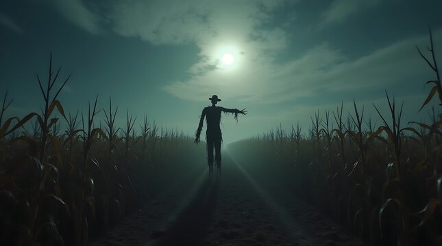 Wispy clouds fill the sky, and a light mist covers the ground, creating a sense of quiet dread