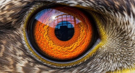 Close up of a bird of prey eye with reflection