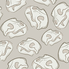 seamless pattern with colorful animal skull icons in light colors with hollows and various cracks on a light background, suitable for gothic or Halloween designs