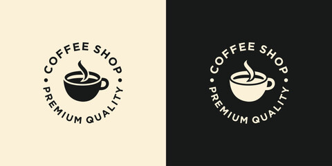 Coffee Shop Logo Design Template. Coffee Cup Logo Icon. Hot Drink Concept. Retro Vintage Emblem. Retro Coffee Badge. Vector Illustration.