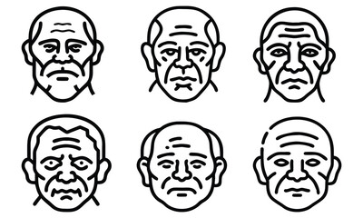 A collection of cartoon vector illustrations of different people and their various facial expressions