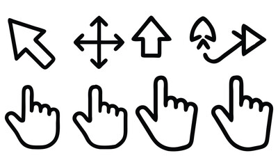 Hand drawn arrows and finger signs with icons, vector design elements set