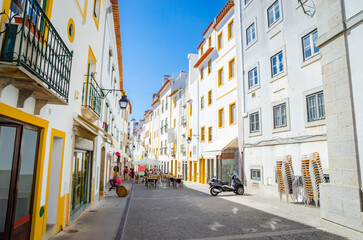 Beautiful cozy street and buildings in old town Evora, Portugal