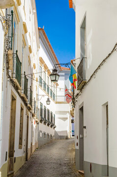 Beautiful cozy street and buildings in old town Evora, Portugal