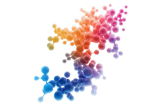 Abstract colorful protein structures isolated on transparent background. Vibrant abstract protein molecules isolated.
