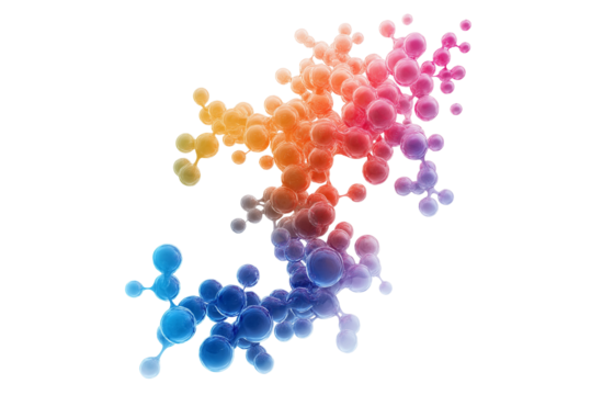 Abstract colorful protein structures isolated on transparent background. Vibrant abstract protein molecules isolated.