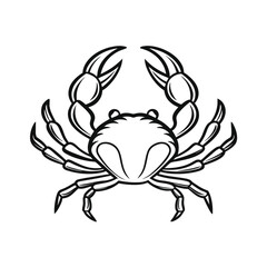 Line drawing a crab with raised claws crustacean animal