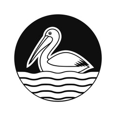 Minimalist graphic a pelican floating wavy water bird wave