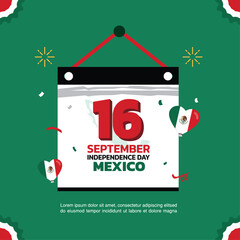 mexico Independence Day design, flag stack and 16 september independence calendar	