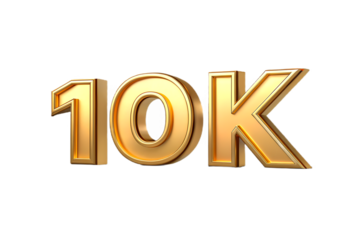 Golden 10k text isolated on transparent background