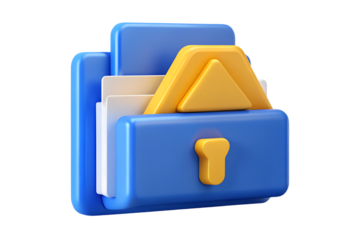 Blue and yellow file folder with documents isolated on transparent background
