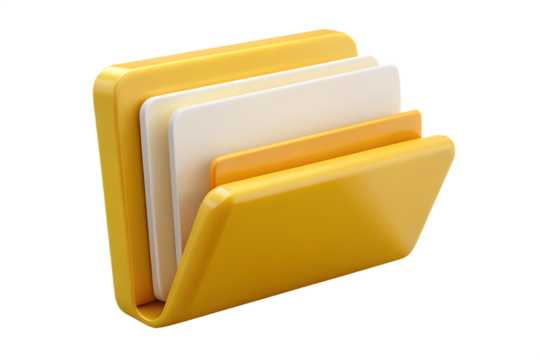 Yellow folder with papers isolated on transparent background