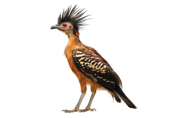 Obraz premium A tropical hoatzin bird, Opisthocomus hoazin, with a unique crest isolated on transparent background. Tropical Hoatzin bird with unique crest isolated PNG.