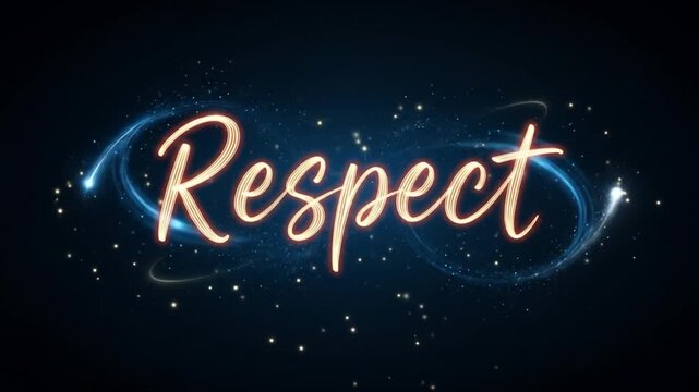 Animated Respect Text with Glowing Infinity Symbol and Sparkling Particles on Black Background