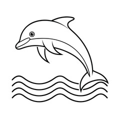 A line drawing a dolphin leaping over waves jumping ocean