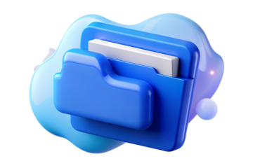 Blue folder with document inside isolated on transparent background