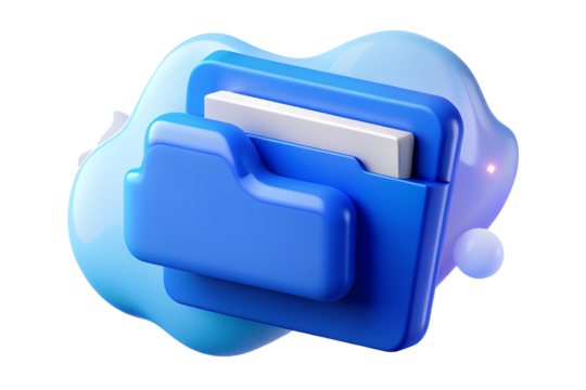 Blue folder with document inside isolated on transparent background