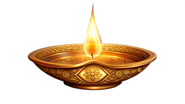 Ornate Golden Diya Oil Lamp on Transparent Background - Powered by Adobe