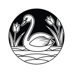 A swan with tulips in a circle bird graphic