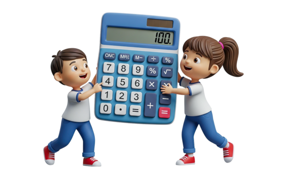 Crianças Apresentando uma Calculadora Gigante para Escola
