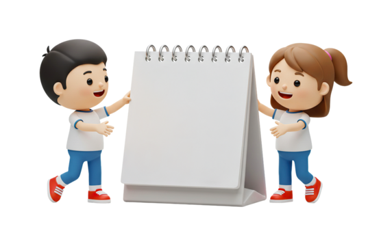 Crianças Apresentando um Bloco de Notas em Branco - Powered by Adobe