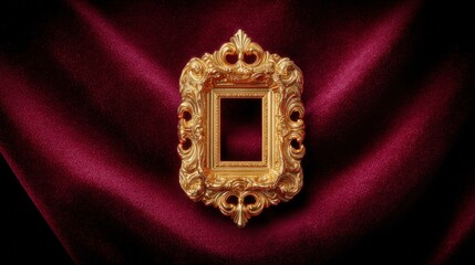Elegant Gold Frame Adorned with Intricate Carvings on Velvet Background