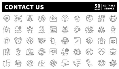 Contact us icons collection. Customer support related icons. Contact Us vector icons in line style