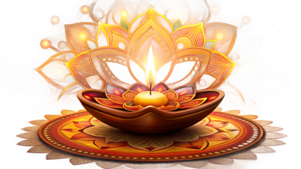 Ornate Diwali Diya Oil Lamp on Transparent Background