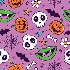 Halloween Skull Pattern Hand drawn Halloween Background PumpkinPrint