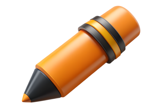 Orange pencil with black ring for writing and drawing isolated on transparent background