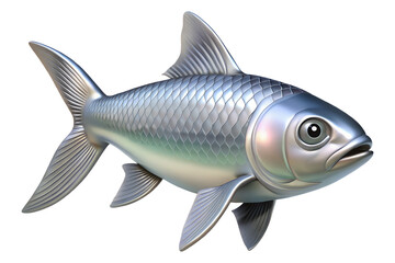 Fototapeta premium Silver fish with metallic scales isolated on transparent background, close up view