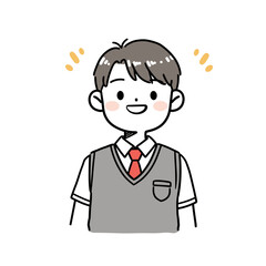 Young student in a cheerful mood wearing a vest and tie smiling in a doodle flat style