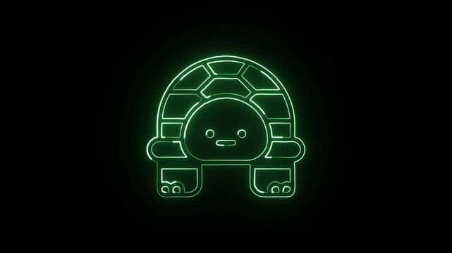 Glowing neon line turtle icon animation. Turtle animation HD video isolated on black background.