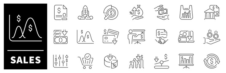 Sales icons set. Outline sales related icons. Sales vector icons in line style.
