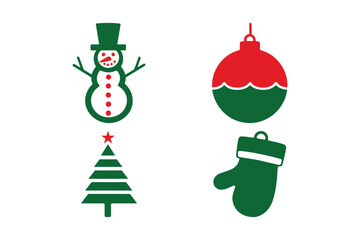 Christmas icons snowman tree ornament mitten festive holiday symbols