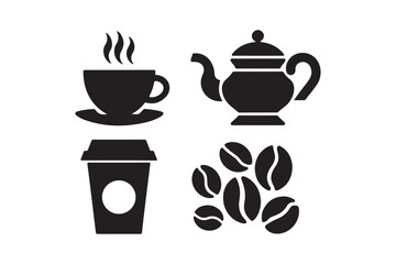 Black silhouette icons of coffee and tea set